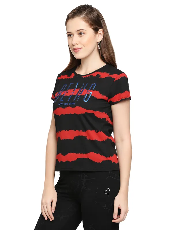 Being Human Boxy Fit  Women Crew Neck T-Shirts-Jet Black