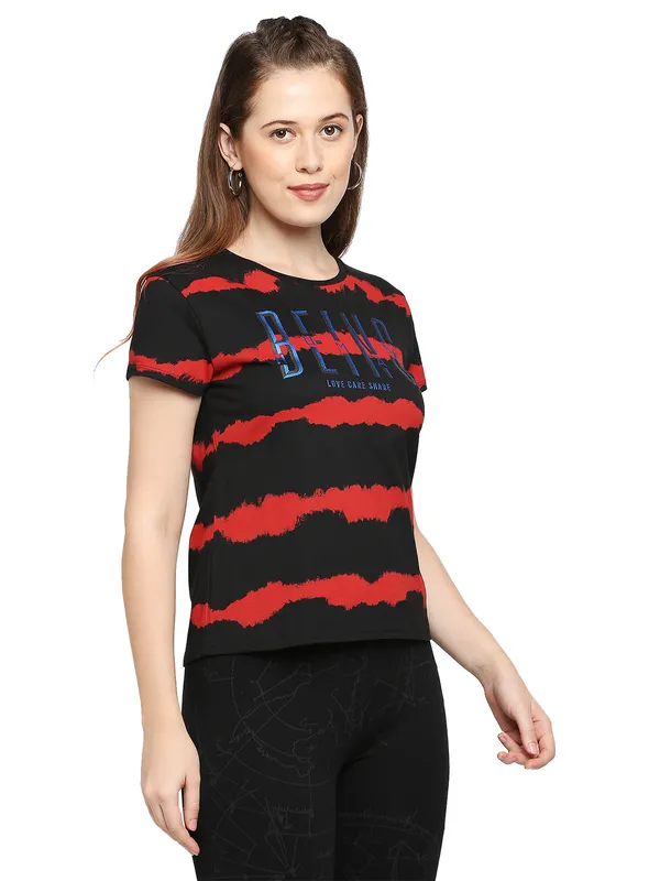 Being Human Boxy Fit  Women Crew Neck T-Shirts-Jet Black