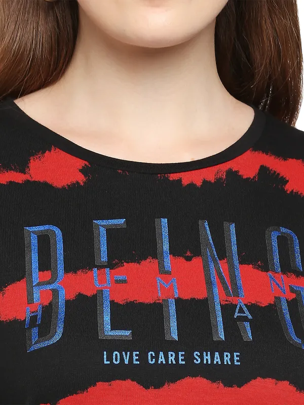 Being Human Boxy Fit  Women Crew Neck T-Shirts-Jet Black