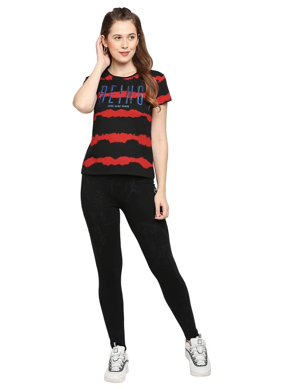 Being Human Boxy Fit  Women Crew Neck T-Shirts-Jet Black