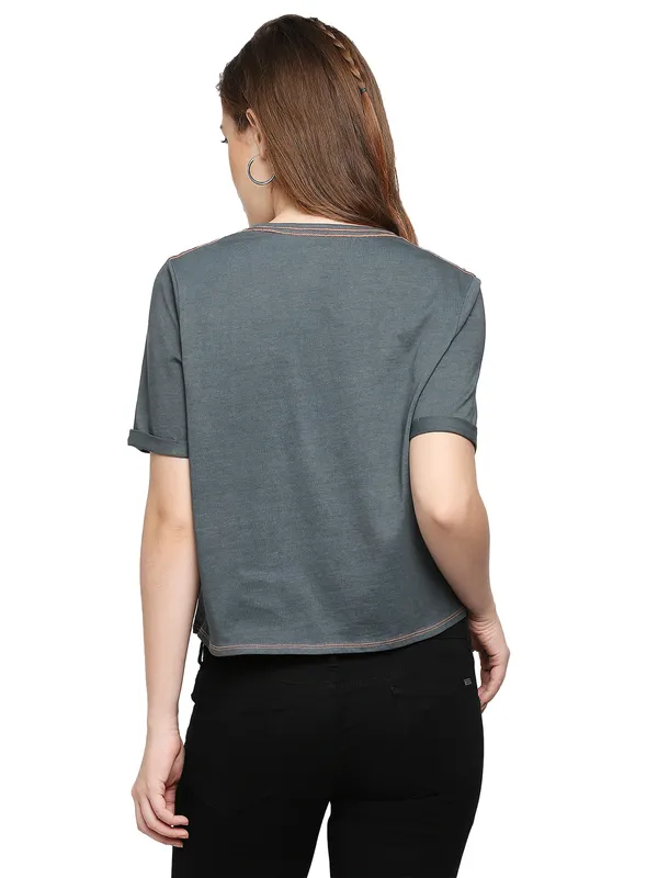 Being Human Boxy Fit  Women Crew Neck T-Shirts-Charcoal