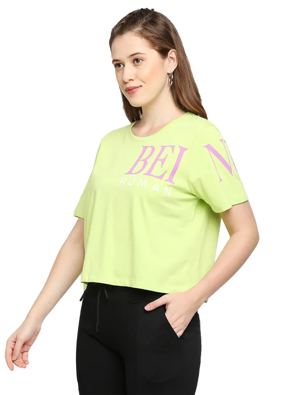 Being Human Clothing Women Boxy Crop Fit  Crew Neck T-Shirts-Kiwi N Lime