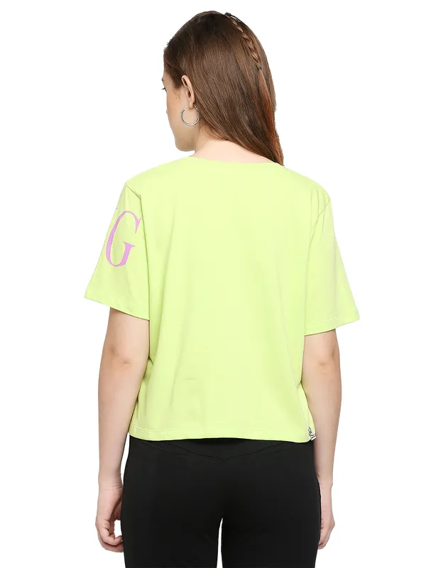 Being Human Clothing Women Boxy Crop Fit  Crew Neck T-Shirts-Kiwi N Lime