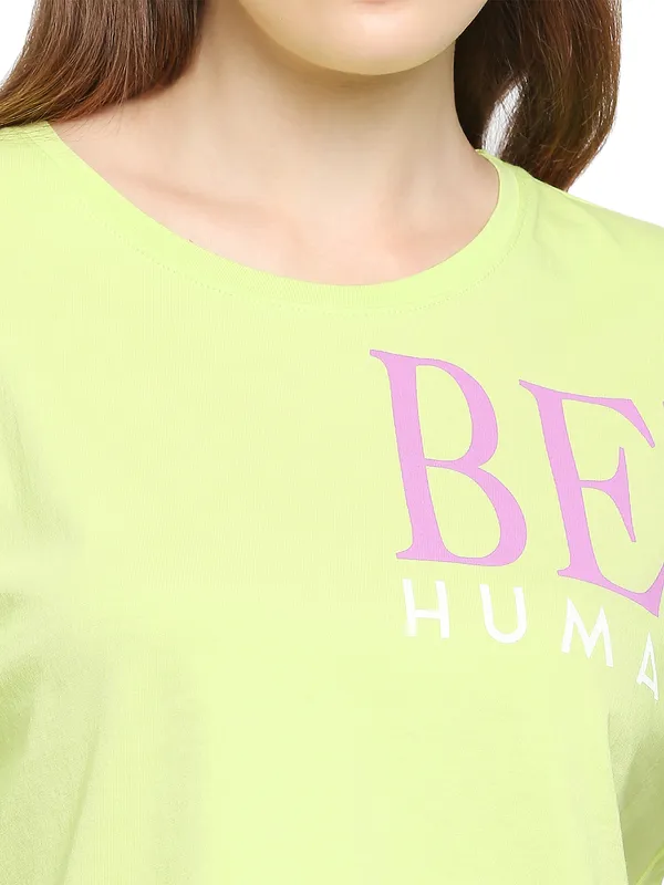 Being Human Clothing Women Boxy Crop Fit  Crew Neck T-Shirts-Kiwi N Lime