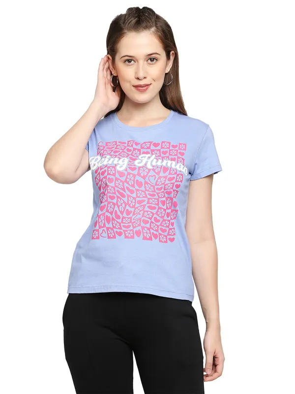 Being Human Clothing Women Regular Fit Crew Neck T-Shirts-Bel Air Blue