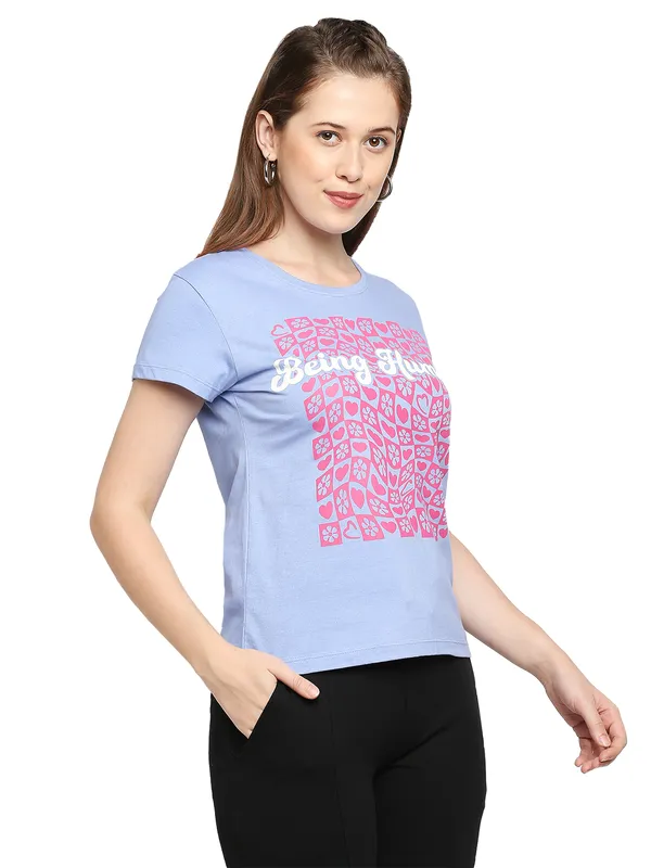 Being Human Clothing Women Regular Fit Crew Neck T-Shirts-Bel Air Blue