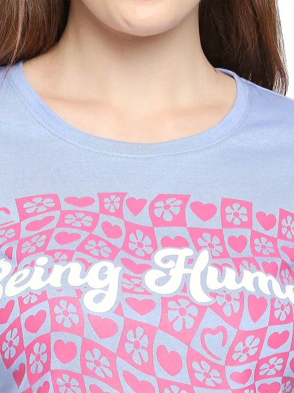 Being Human Clothing Women Regular Fit Crew Neck T-Shirts-Bel Air Blue