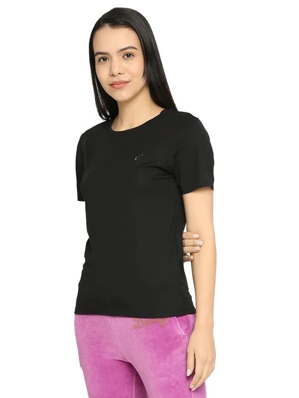 Being Human Semi Fit Women Crew Neck T-Shirts-Jet Black