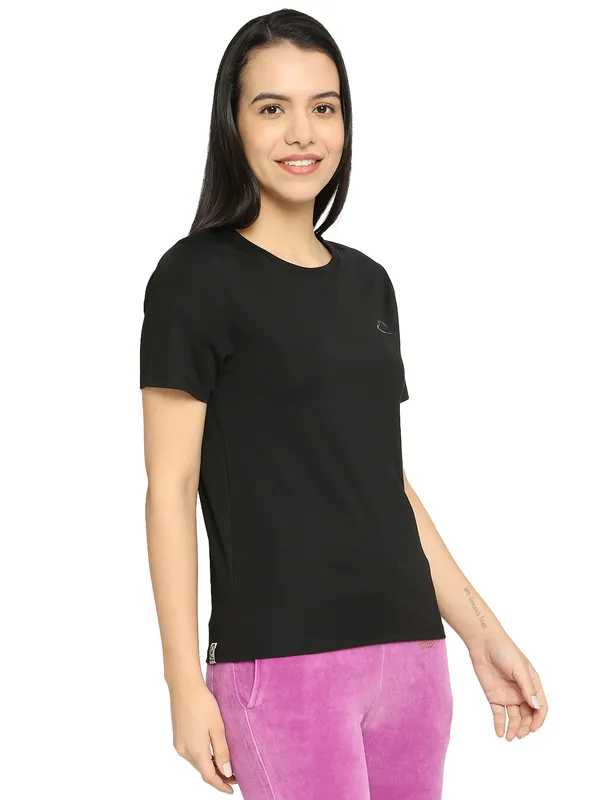 Being Human Semi Fit Women Crew Neck T-Shirts-Jet Black