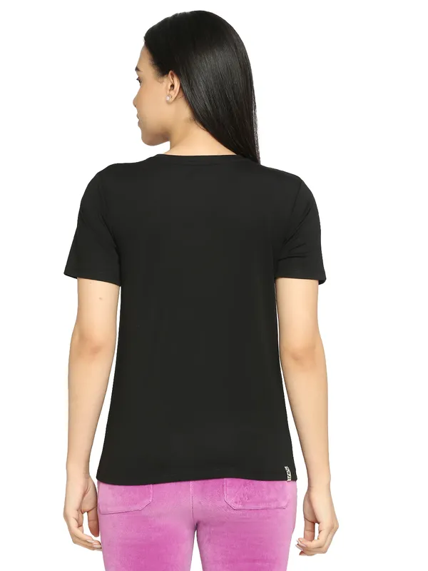 Being Human Semi Fit Women Crew Neck T-Shirts-Jet Black