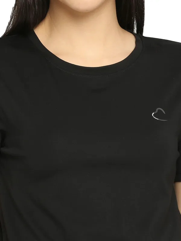 Being Human Semi Fit Women Crew Neck T-Shirts-Jet Black