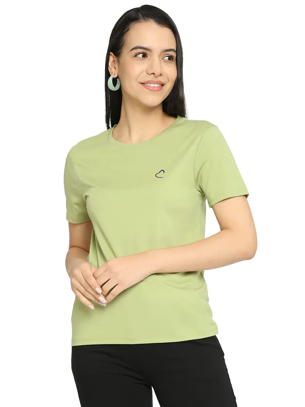 Being Human Semi Fit Women Crew Neck T-Shirts-Pista Green