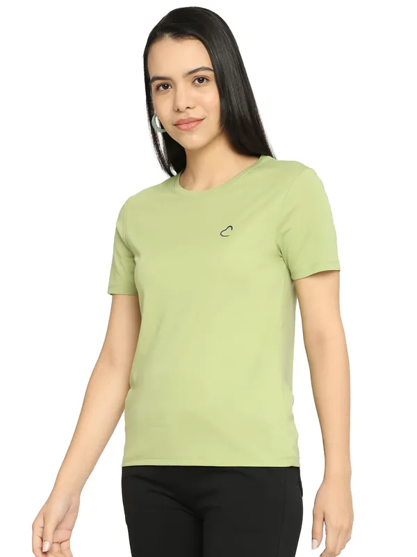 Being Human Semi Fit Women Crew Neck T-Shirts-Pista Green