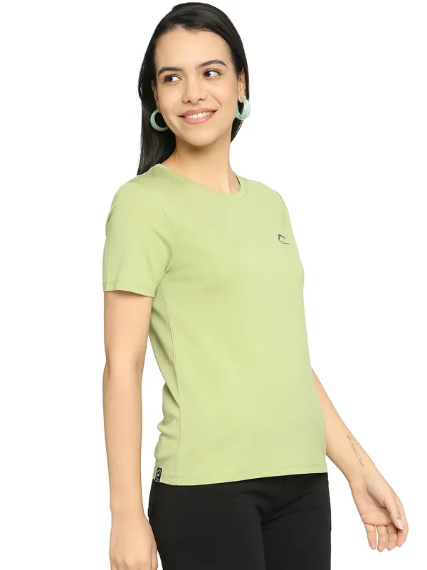 Being Human Semi Fit Women Crew Neck T-Shirts-Pista Green