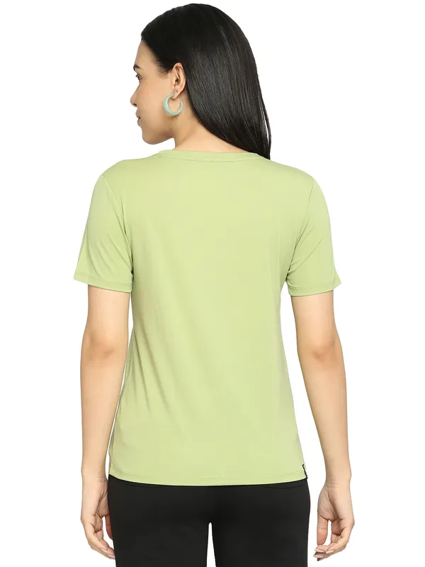 Being Human Semi Fit Women Crew Neck T-Shirts-Pista Green