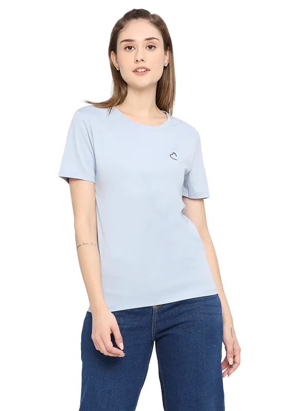 Being Human Semi Fit Women Crew Neck T-Shirts-Powder Blue