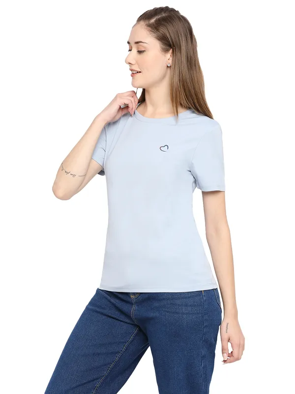 Being Human Semi Fit Women Crew Neck T-Shirts-Powder Blue
