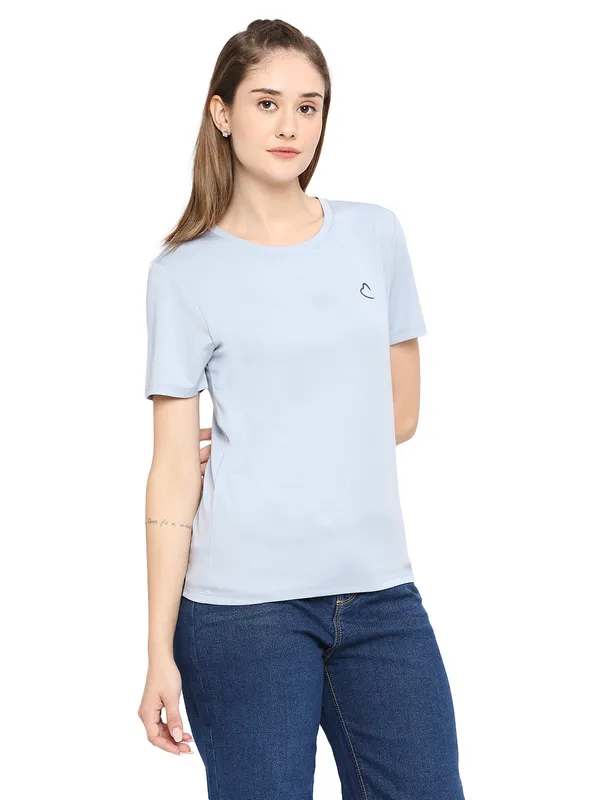Being Human Semi Fit Women Crew Neck T-Shirts-Powder Blue