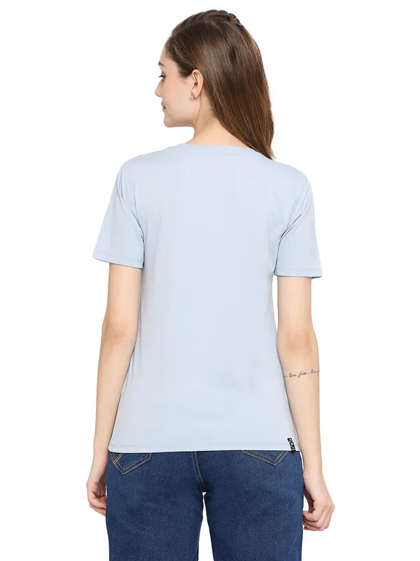 Being Human Semi Fit Women Crew Neck T-Shirts-Powder Blue