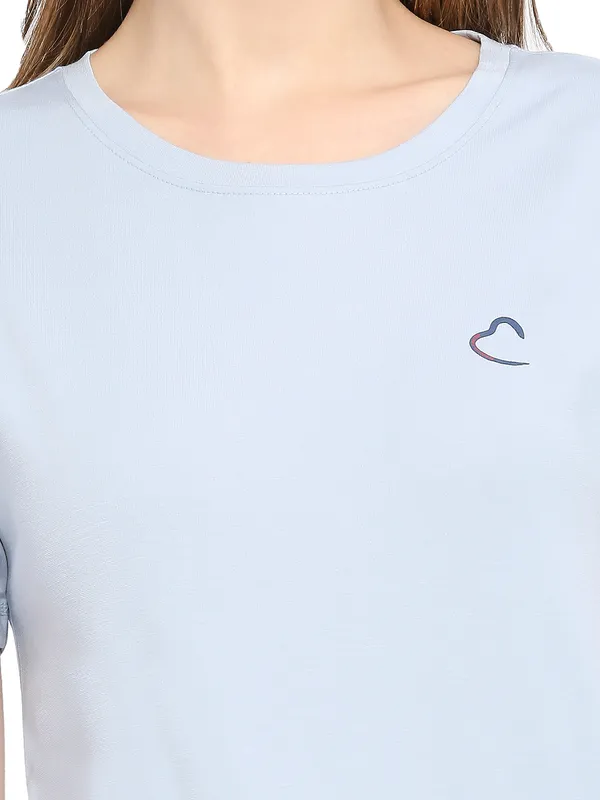 Being Human Semi Fit Women Crew Neck T-Shirts-Powder Blue