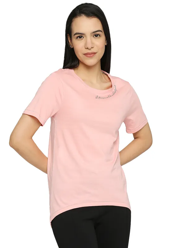 Being Human Semi Fit Women Crew Neck T-Shirts-Dusky Pink