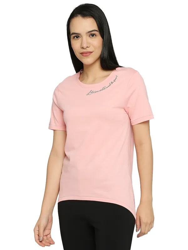 Being Human Semi Fit Women Crew Neck T-Shirts-Dusky Pink