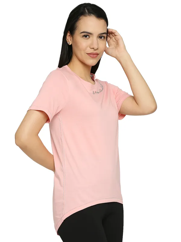 Being Human Semi Fit Women Crew Neck T-Shirts-Dusky Pink