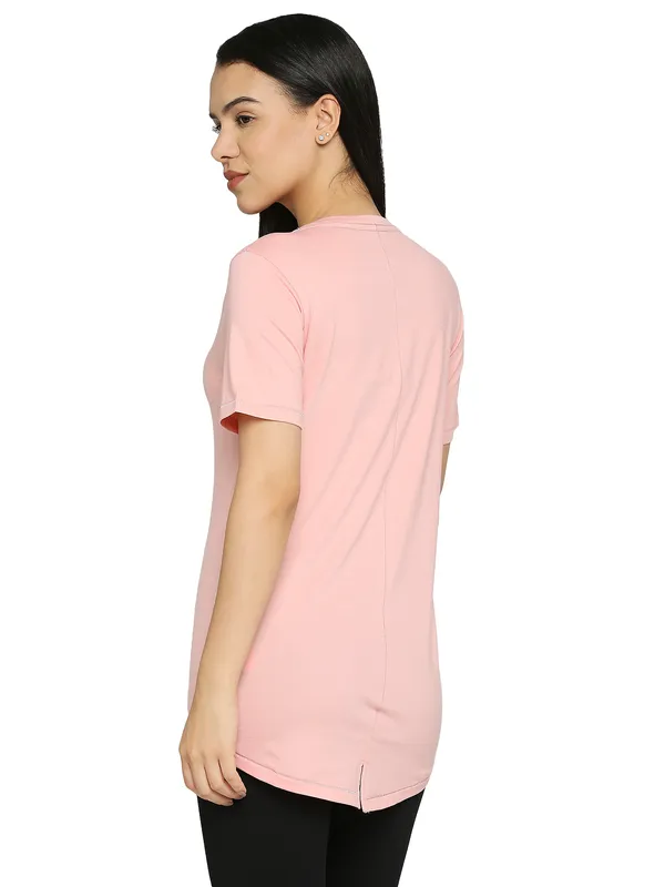 Being Human Semi Fit Women Crew Neck T-Shirts-Dusky Pink