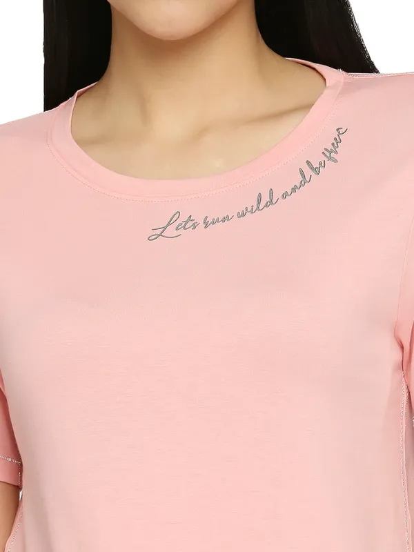 Being Human Semi Fit Women Crew Neck T-Shirts-Dusky Pink