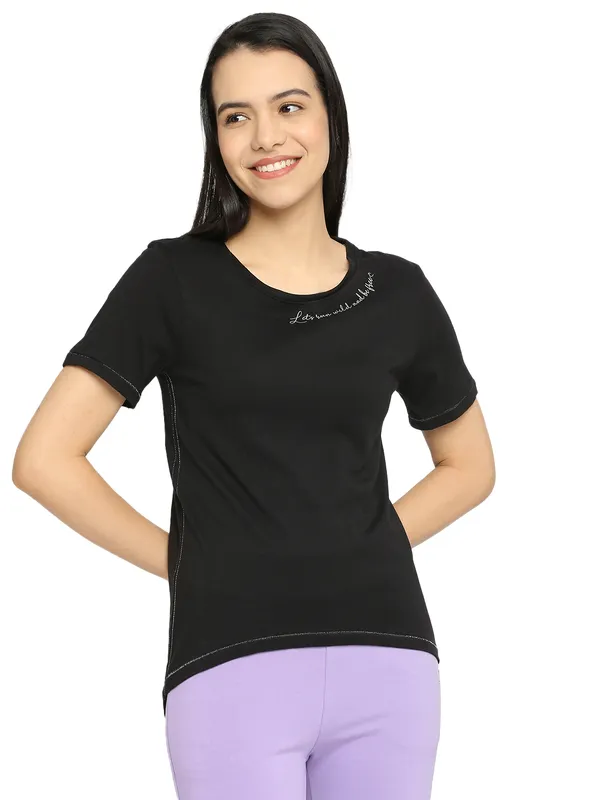 Being Human Semi Fit Women Crew Neck T-Shirts-Jet Black