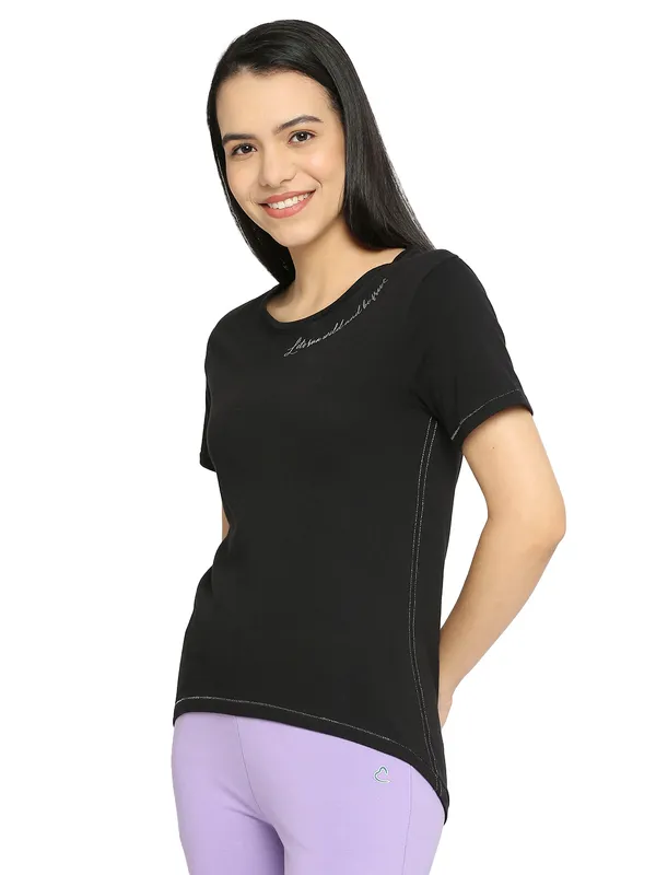 Being Human Semi Fit Women Crew Neck T-Shirts-Jet Black