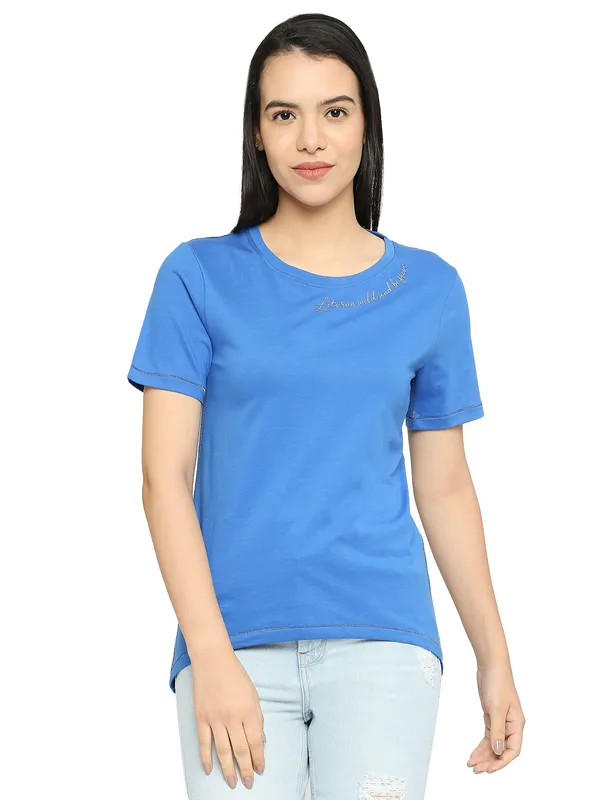 Being Human Semi Fit Women Crew Neck T-Shirts-Victoria Blue