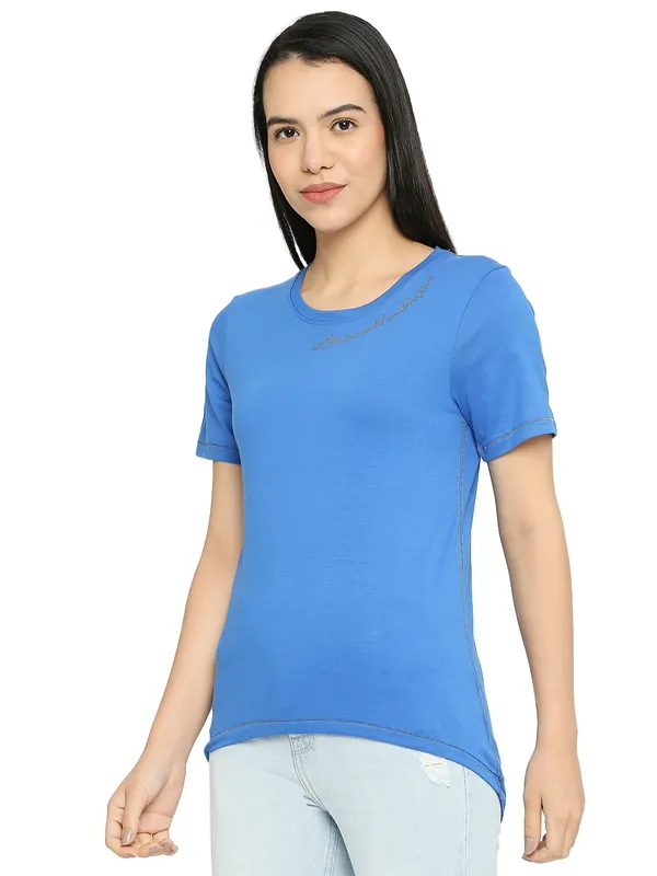 Being Human Semi Fit Women Crew Neck T-Shirts-Victoria Blue