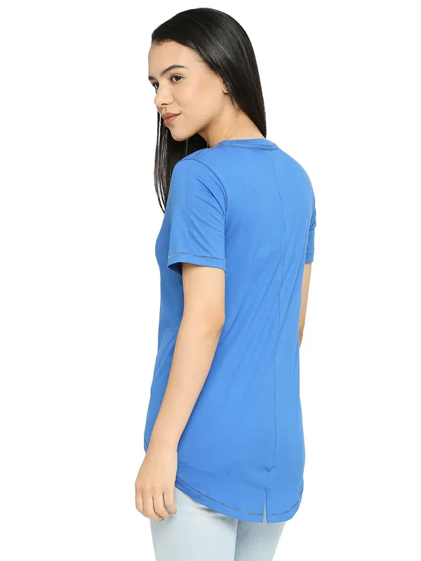 Being Human Semi Fit Women Crew Neck T-Shirts-Victoria Blue