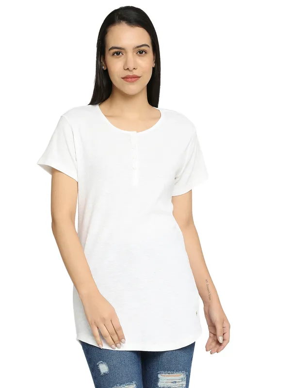 Being Human Easy Fit Women Crew Neck T-Shirts-White