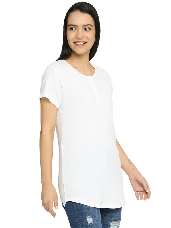 Being Human Easy Fit Women Crew Neck T-Shirts-White
