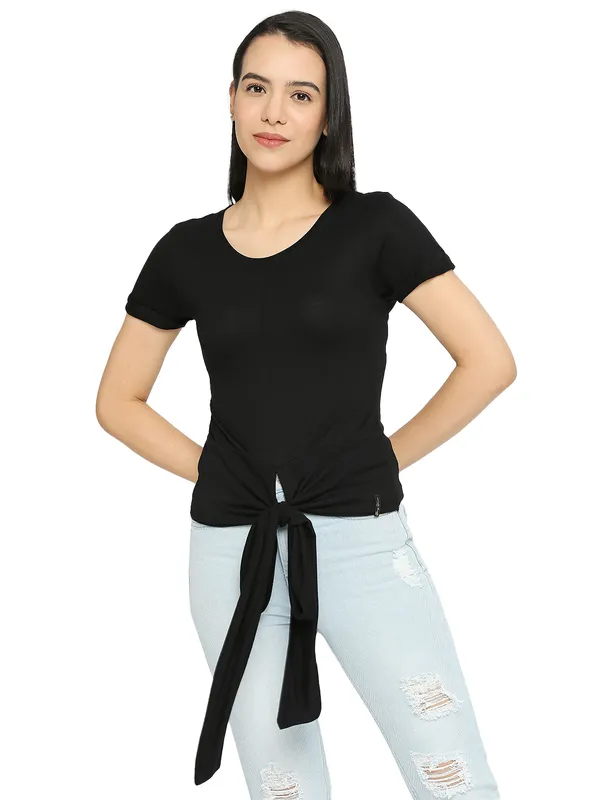 Being Human Slim Fit Women Crew Neck T-Shirts-Jet Black