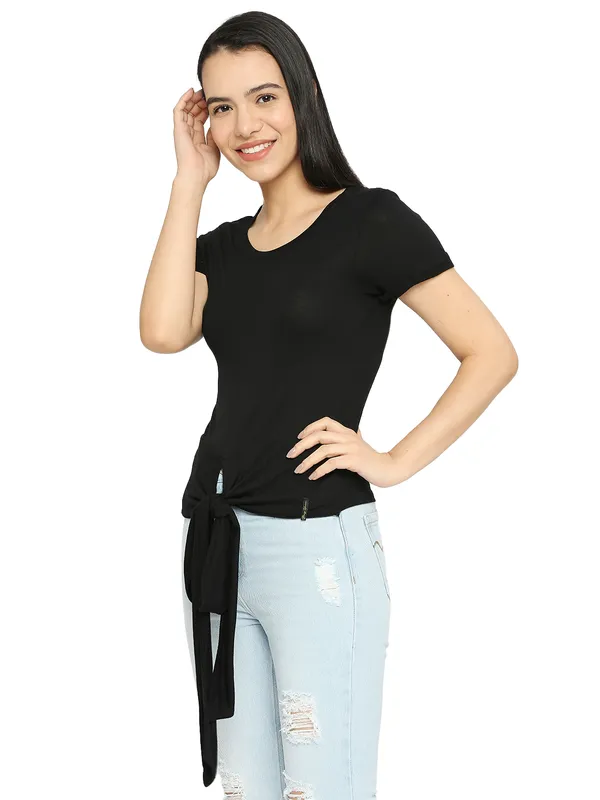 Being Human Slim Fit Women Crew Neck T-Shirts-Jet Black