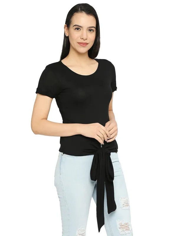 Being Human Slim Fit Women Crew Neck T-Shirts-Jet Black