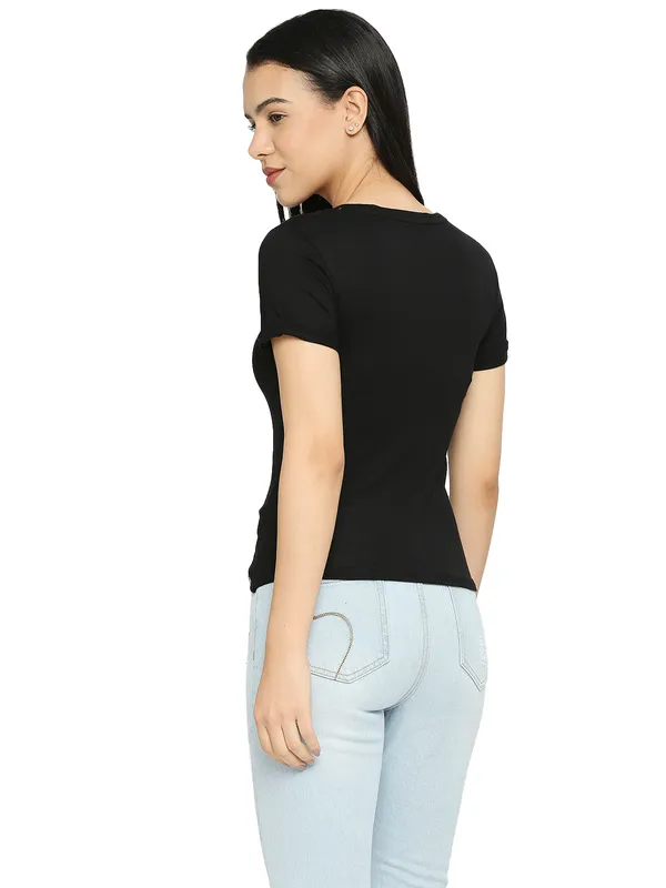 Being Human Slim Fit Women Crew Neck T-Shirts-Jet Black