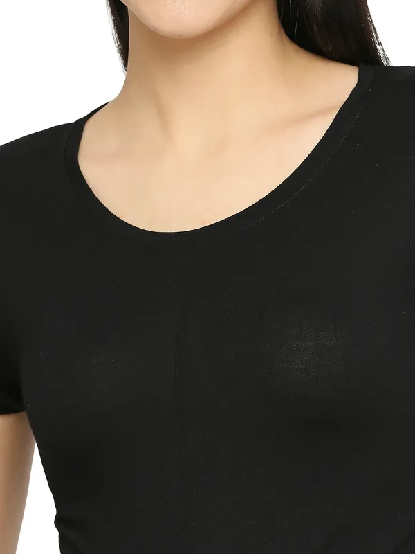 Being Human Slim Fit Women Crew Neck T-Shirts-Jet Black