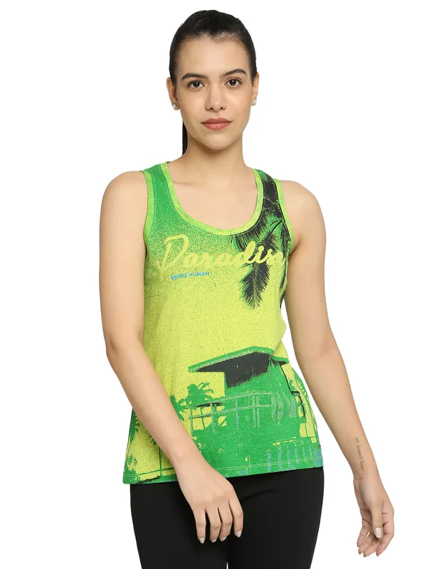 Being Human Semi Tank Fit Women Crew Neck T-Shirts-Lima Green