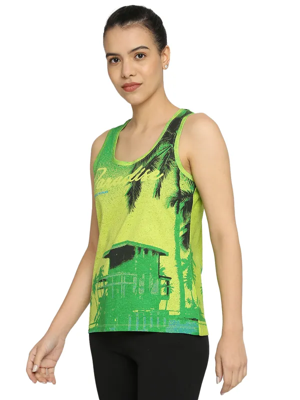 Being Human Semi Tank Fit Women Crew Neck T-Shirts-Lima Green