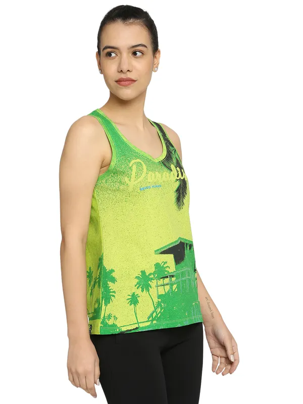 Being Human Semi Tank Fit Women Crew Neck T-Shirts-Lima Green