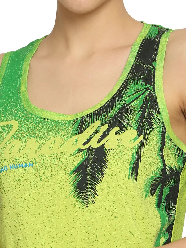 Being Human Semi Tank Fit Women Crew Neck T-Shirts-Lima Green