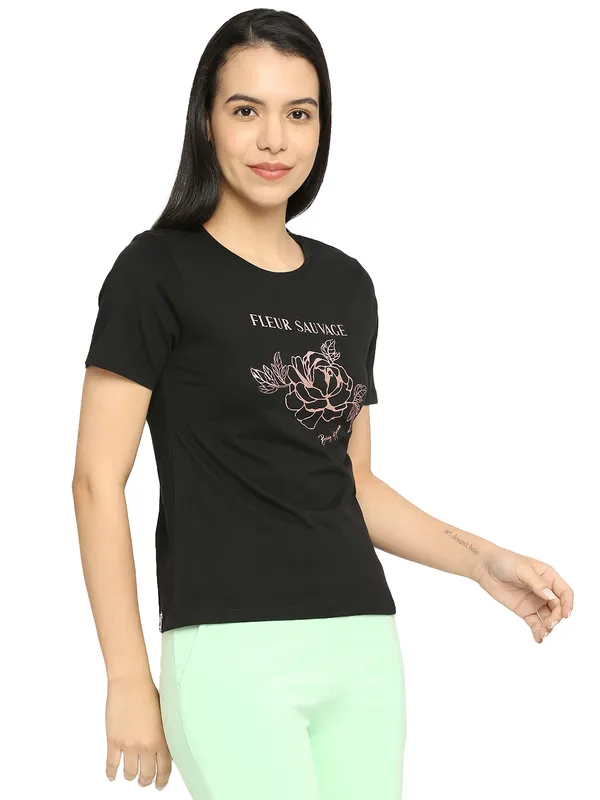 Being Human Clothing Women Easy Fit Crew Neck T-Shirts-Black