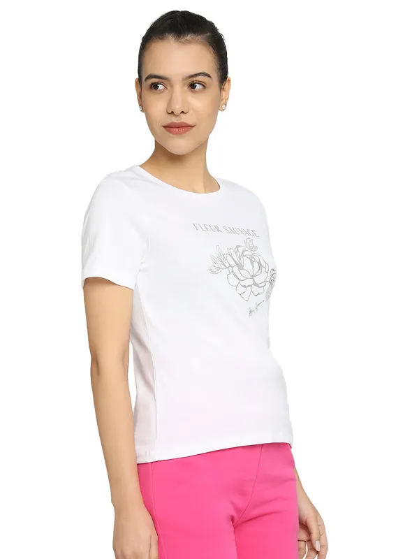 Being Human Clothing Women Easy Fit Crew Neck T-Shirts-White