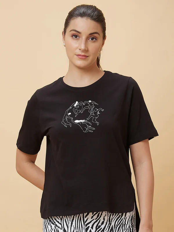 Being Human Clothing Women Boxy Fit Crew Neck T-Shirts Black
