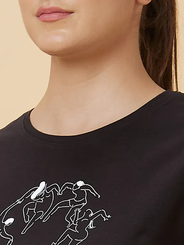 Being Human Clothing Women Boxy Fit Crew Neck T-Shirts Black