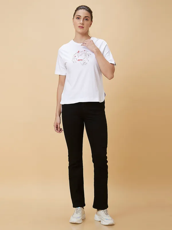 Being Human Women Boxy Fit Crew Neck T-Shirts White